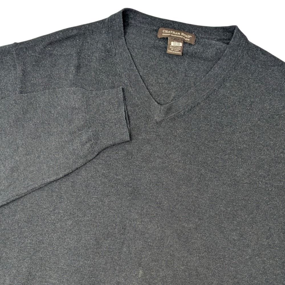 FLAW Chatham Road Mens XL Charcoal Gray Cotton Cashmere‎ Blend V-Neck Sweater
